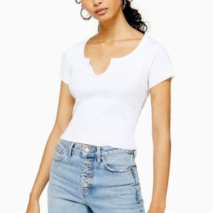 Topshop White Notch T-Shirt